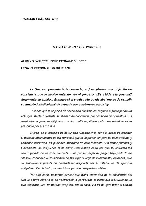 Tp 2 Teoria General Del Proceso Fer Trabajo PrÁctico N° 2 TeorÍa