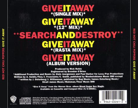 Car Tula Trasera De Red Hot Chili Peppers Give It Away Cd Single Portada