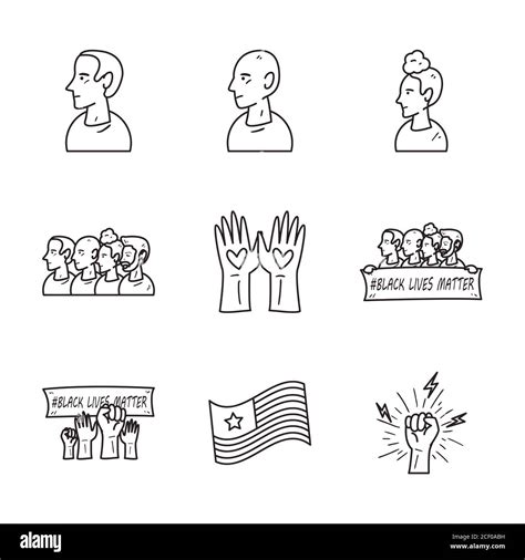 Black Lives Matter Line Style Icon Set Design Of Protest Justice And