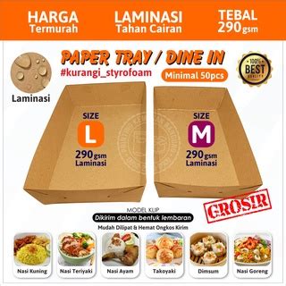 Jual Paper Tray Dine In Size L Kraft 290gsm Piring Nampan Kertas Alas