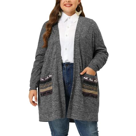 Agnes Orinda Womens Plus Size Long Sleeve Open Front Knit Sweater Outerwear Cardigan