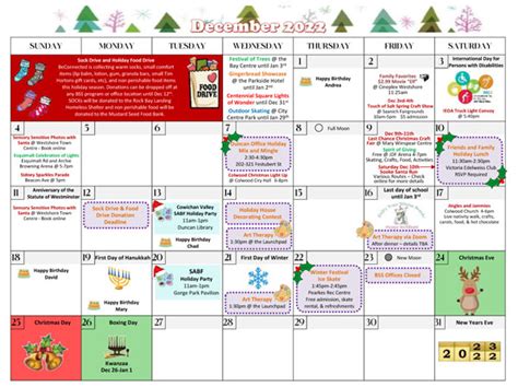 December Calendar Beconnected Support Services