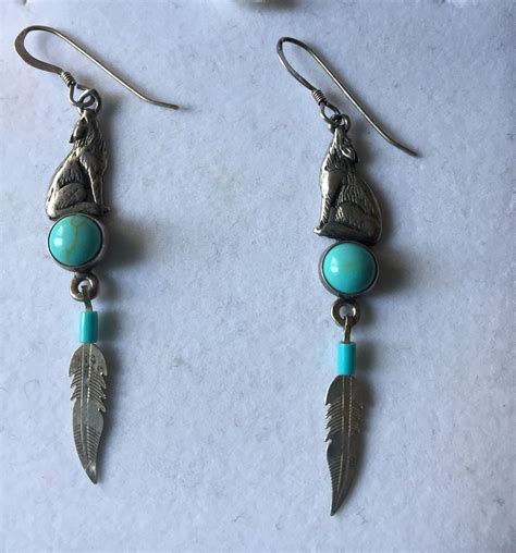 Navajo Turquoise Vintage Navajo Feather Wolf Sterling Silver Etsy