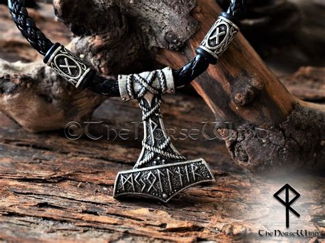 Viking Mjolnir Necklace, Thor's Hammer Pendant, Personalized Viking ...