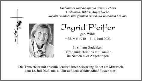 Traueranzeigen Von Ingrid Pfeiffer Allg Uer Zeitung