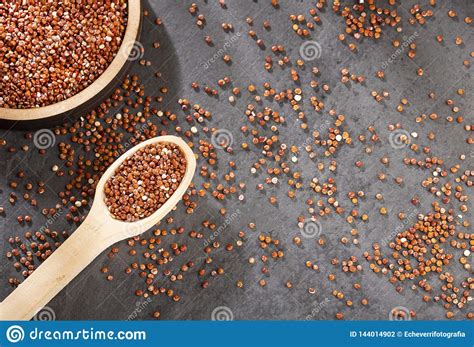 Red Seeds Of Organic Quinoa Chenopodium Quinoa Top View Stock Photo