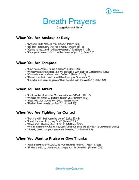 Breath Prayers - Free PDF Download from Bible Memory Goal