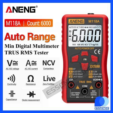 Aneng M118a Auto Ranging Digital Multimeter High Accuracy Trms 6000 Counts Voltage Current Ohm