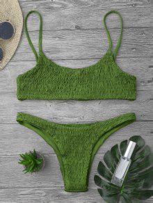 Smocked Bikini Top And Bottoms In Grass Green Zaful