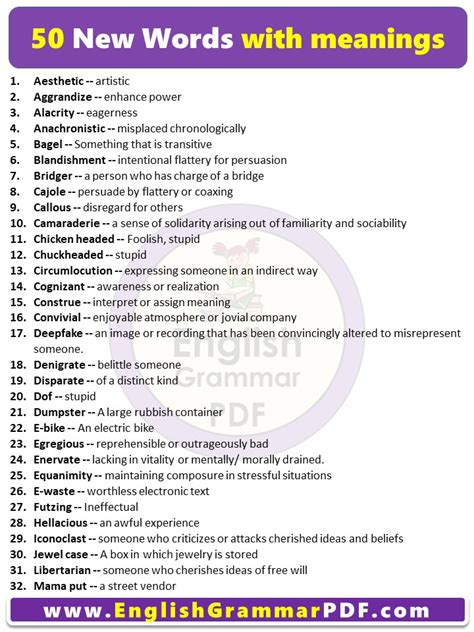 50 New English Words With Meaning And Sentence English Grammar Pdf