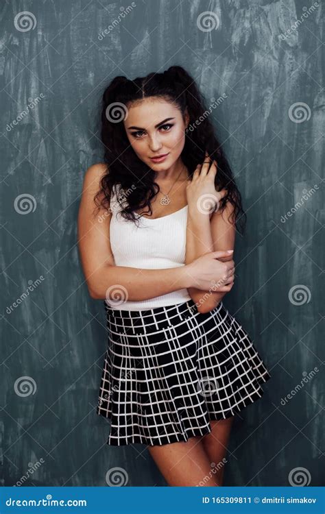 Portrait Of A Beautiful Fashionable Brunette Woman On A White Background Stock Image Image Of