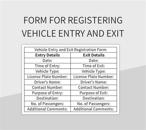 Vehicle Entry And Exit Registration Form Excel Template And Google