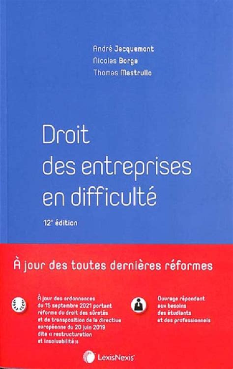 Droit des entreprises en difficulté Nicolas Borga André Jacquemont