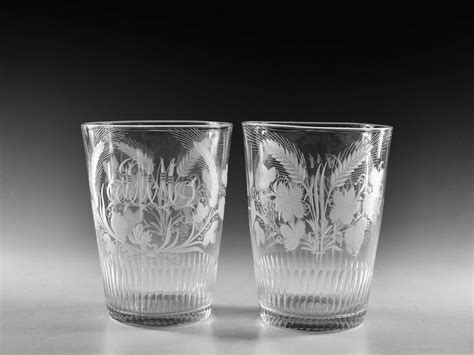 Antique Glass Tumblers Large Fine Pair English C1800 In Antique Wine Glasses Carafes And Drinking