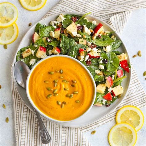 Mealime Butternut Squash Soup With Spinach Salad Lemon Poppy Seed