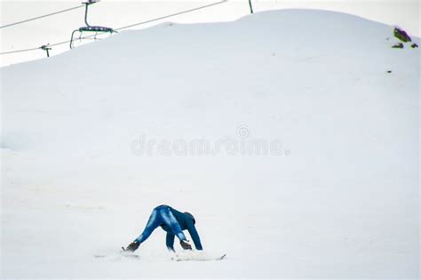 Beginner Amateur Skier Learn To Ski Fall Looking Funny On Snowy Slope