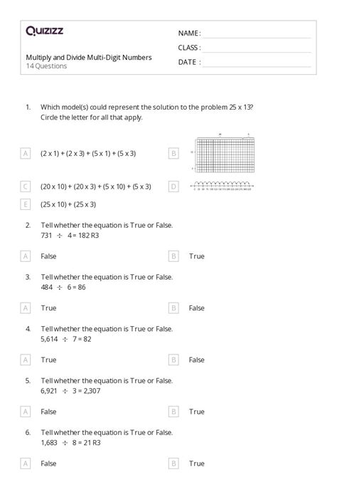 50 Multi Digit Numbers Worksheets For 4th Grade On Quizizz Free And Printable