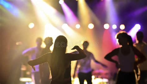 Silhouette of a Dancing Crowd at a Live Concert on Stage Stock ...