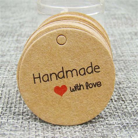 1 18inch 100pcs Kraft Print Paper Hand Made Tag With Love For DIY Gift