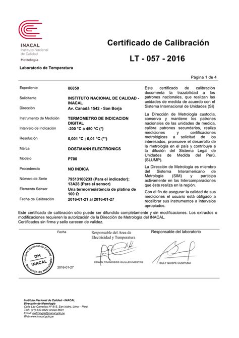 Certificado De Calibracion