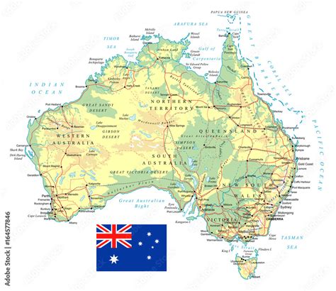 Photo & Art Print Australia - detailed topographic map - illustration ...