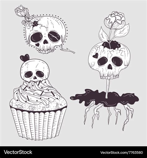 Cute tattoo skulls Royalty Free Vector Image - VectorStock