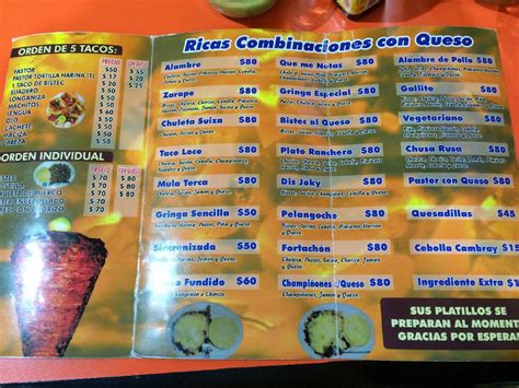 Menu At Taquer A Las Brasas Restaurant San Andres Cholula Antiguo