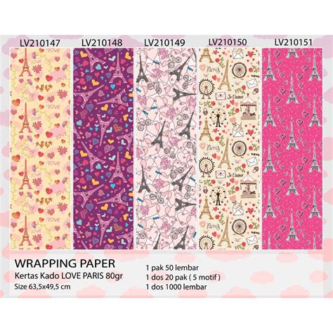 Jual Kertas Kado Motif Love Paris Wrapping Paper Kertas Kado Doff