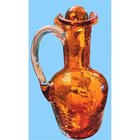 Blenko Accents Vintage Amber Crackle Glass 5 Pitcher Pontil Mark W