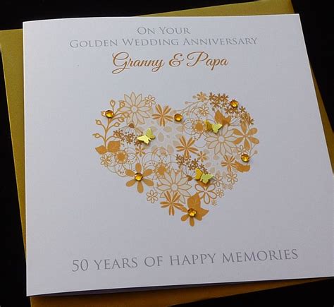 50th Golden Anniversary Embellished Handmade Greeting Card Paper