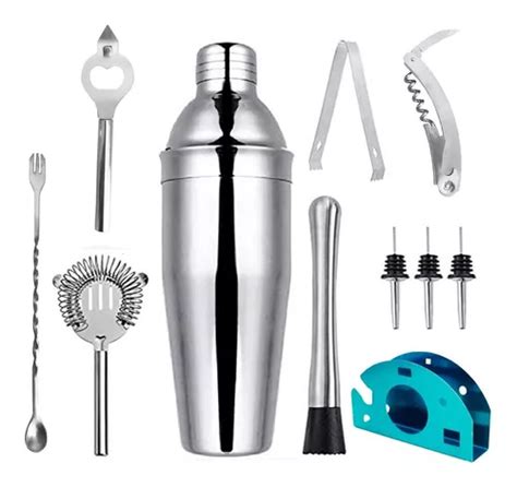 Set Barman Con Coctelera 7 Piezas Bartender Bar Acero Inox