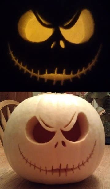 Halloween carving - I bought a white pumpkin & carved Jack Skellin… | Halloween pumpkin carving ...