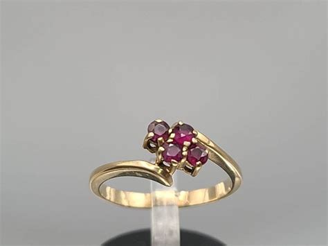 Petite Garnet Cluster Ring In 14kt Yellow Gold Dainty Garnet Ring