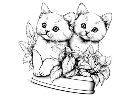 2匹のかわいい子猫 - 子ども向けぬりえページ：猫
