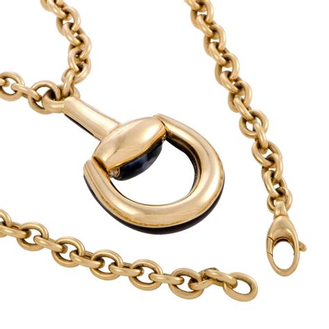 Gucci Horsebit Diamond Agate And Onyx Yellow Gold Pendant Necklace At