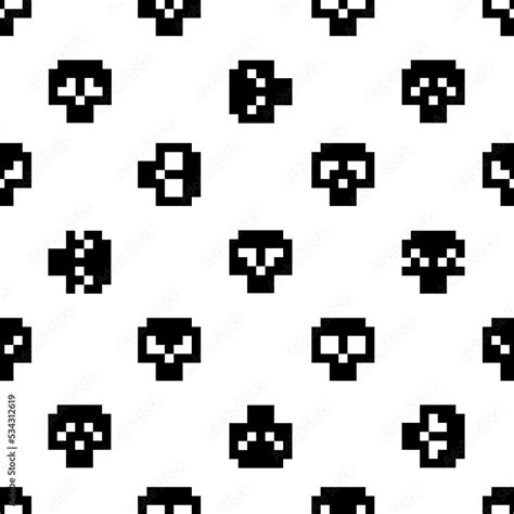 Abstract Skulls Pixel Art Seamless Pattern Vintage 8 Bit Pixel