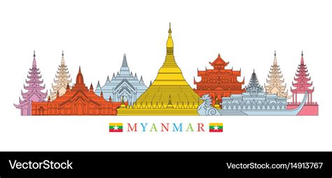 Myanmar Architecture Landmarks Skyline Royalty Free Vector