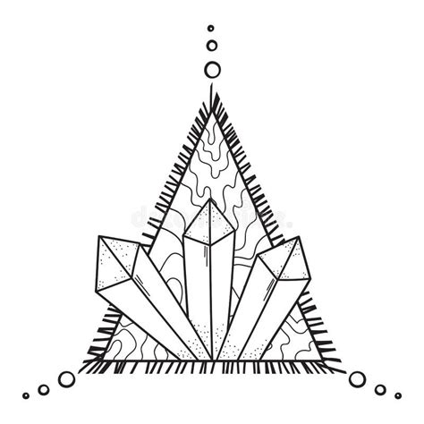 Beautiful Mystical Crystals In Triangle Drawing Hand Drawn Magical