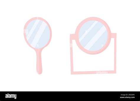 Pink Girly Cartoon Mirrors Set In Doodle Style Toilet Woman Table