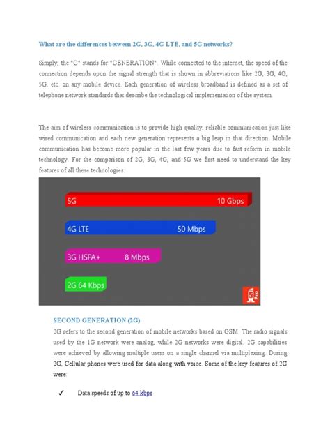 What Are The Differences Between 2G, 3G, 4G LTE, and 5G Networks? | PDF
