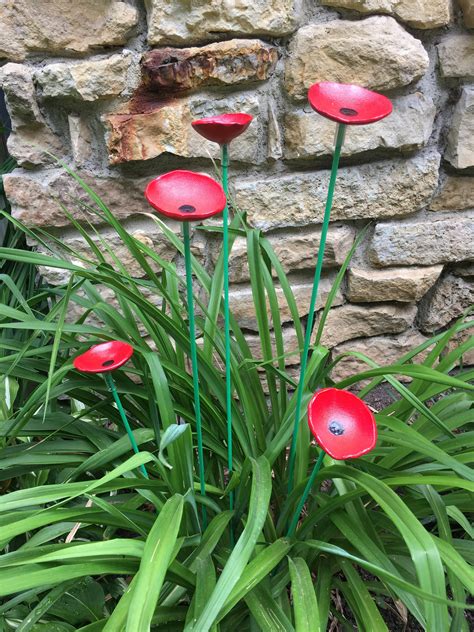 5 Poppy Flower Garden Stakesred Poppy Flowergarden Stakes Great T