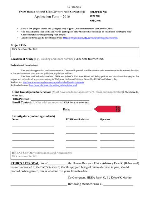 Ethics Approval Form School Of Psychology