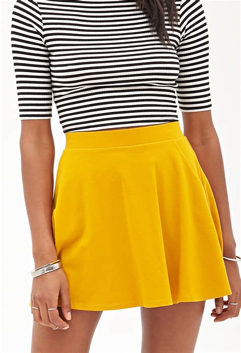 Lyst Forever 21 Pocket Skater Skirt In Yellow