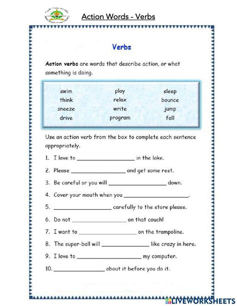 Action Verbs Online Exercise For Year 3 Live Worksheets Worksheets