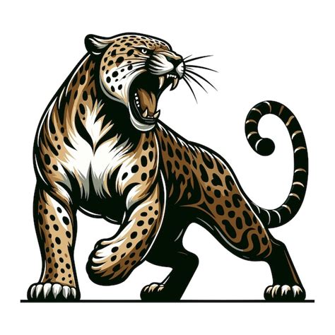 Jaguar selvagem rugindo leopardo corpo inteiro ilustração vetorial