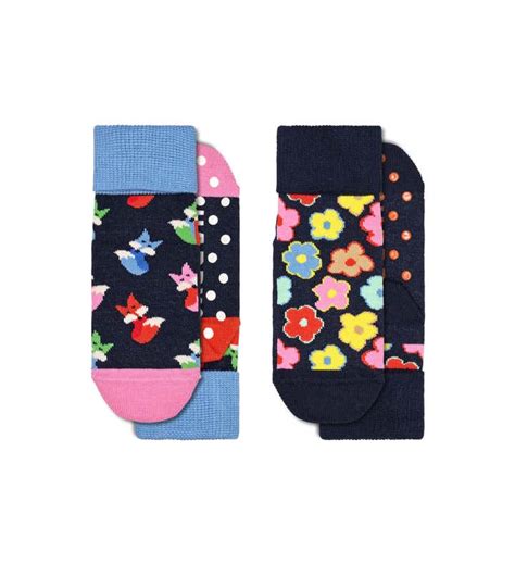 Kids Grip Crew Socks 2 Pack Fox And Flower Antislip Socks Happy Socks Us