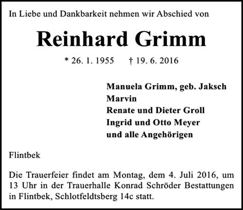 Traueranzeigen Von Reinhard Grimm Trauer Anzeigen De