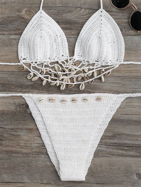 18 OFF 2021 Embellished Crochet String Bikini Set In WHITE ZAFUL