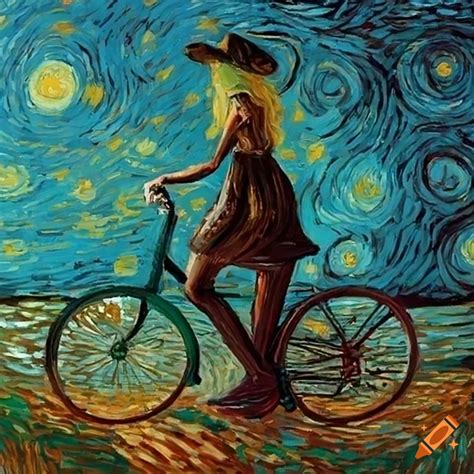 Woman Riding Bicycle In Van Gogh Style On Craiyon