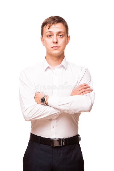 Young Handsome Businessman Black Suit Standing Straight Portrait